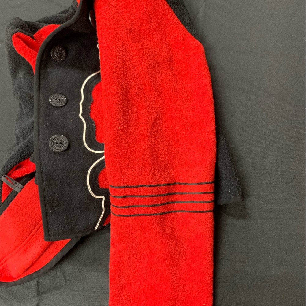 Allissa Wool-Fleece Womens Red Black Jacket Asymmetrical Size L Like New Art! - Picture 7 of 7